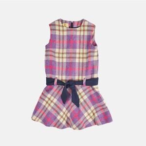 Vintage 60s Plaid Tweed Wool Drop Waist Dress Girls Size 10 12